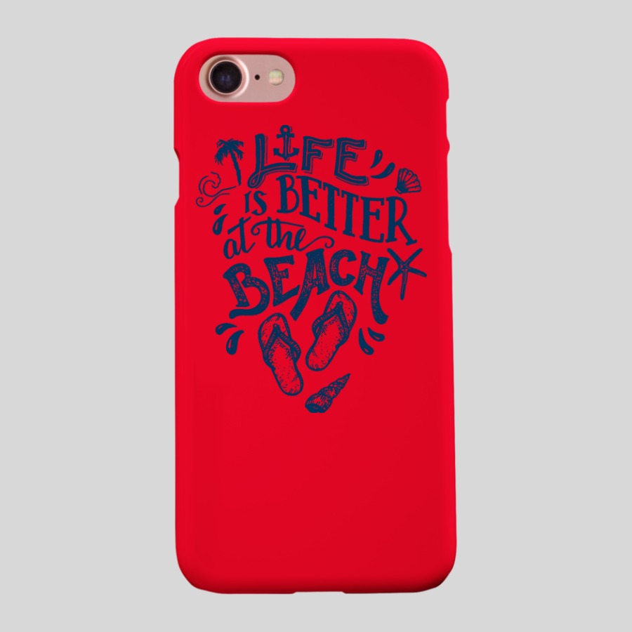 red custom Full Color iPhone 8 Phone Case with navy Life is Better at the Beach clipart 