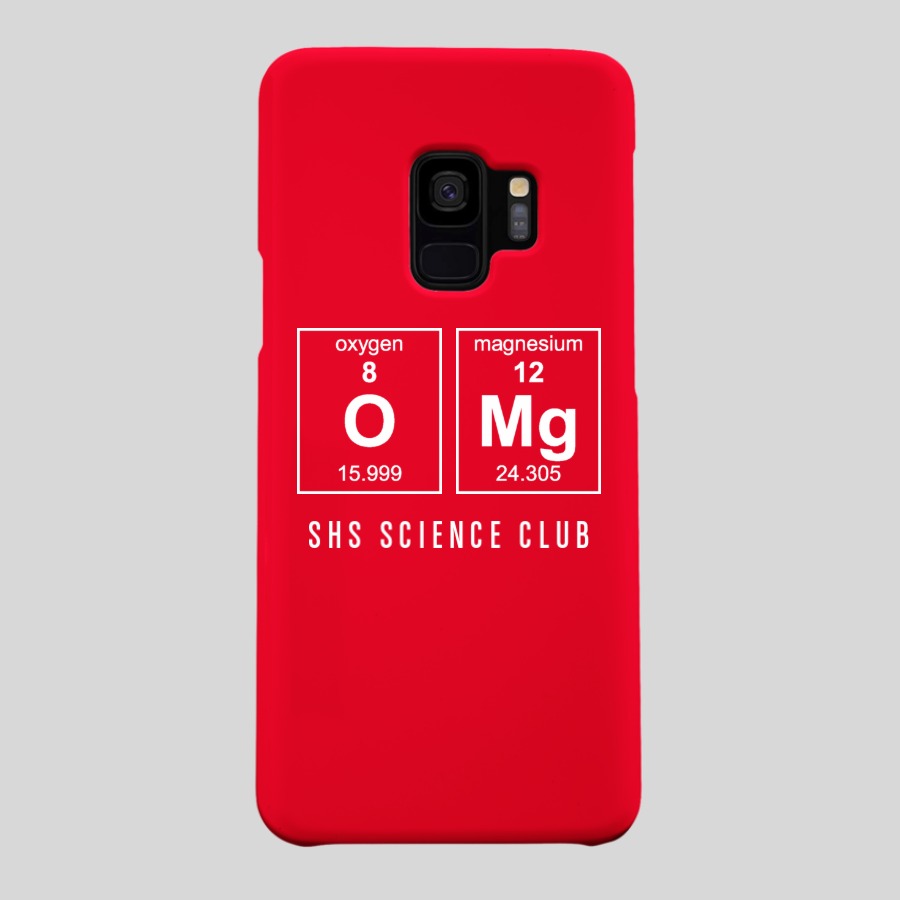 Red Custom Full Color Galaxy S9 Phone Case with Periodic Table Clipart that says O Mg and Science Club text