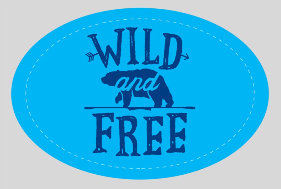 custom laptop sticker with a bear and text that reads wild and free