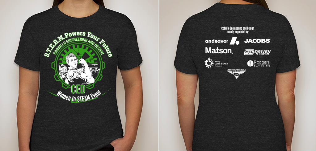 A custom t-shirt design for the women in stem team from Cabrillo high school.