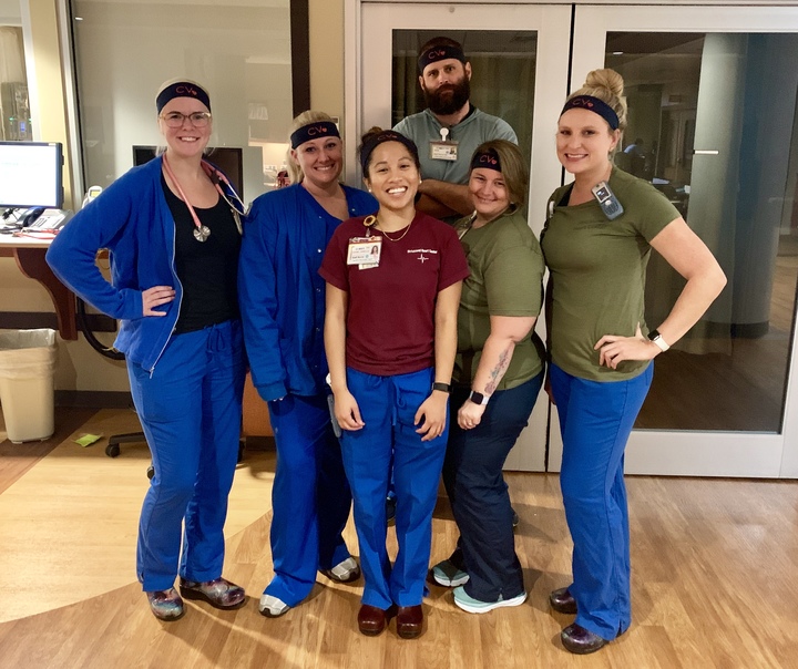 Staff at a hospital in Georgia wearing custom headbands