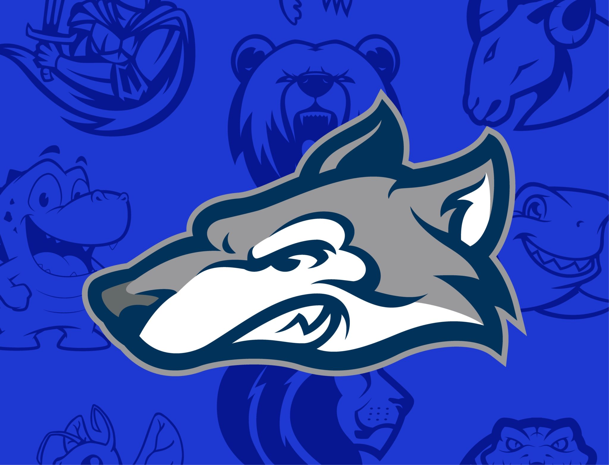 A design featuring a snarling wolf head in profile.