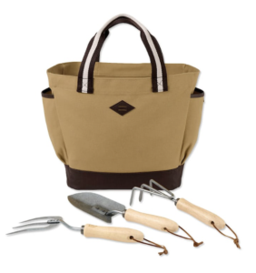For The Love of Gardening Gift Sets will get your group growing with its utility tote, cultivator, trowel, and hand fork.