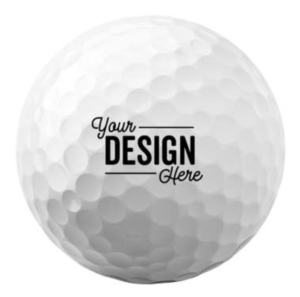 A white Titleist Velocity Golf Ball with "Your Design Here" printed in black. 