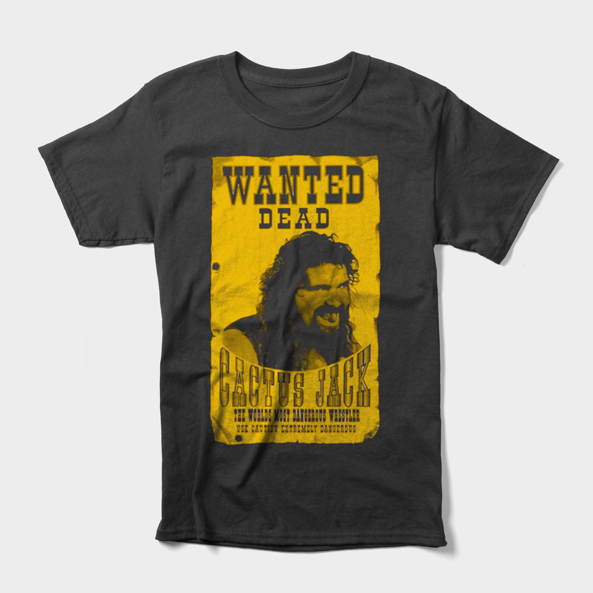 Cactus Jack's Wanted Dead shirt is designed to mimic a "Wanted" poster from the Old West. 